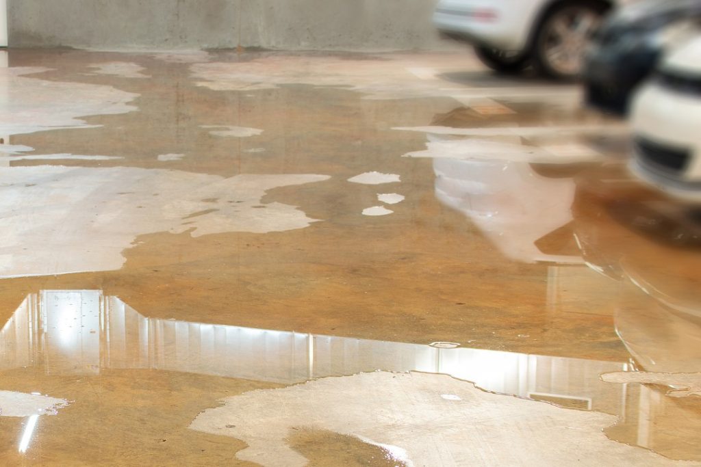 flooded commercial car park because of stormwater issues